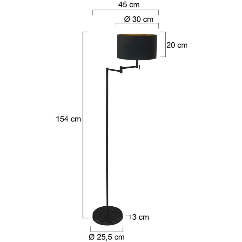 Vloerlamp Bella 3892ZW met zwart linnen kap met goudkleurige binnenkant - Afbeelding 6