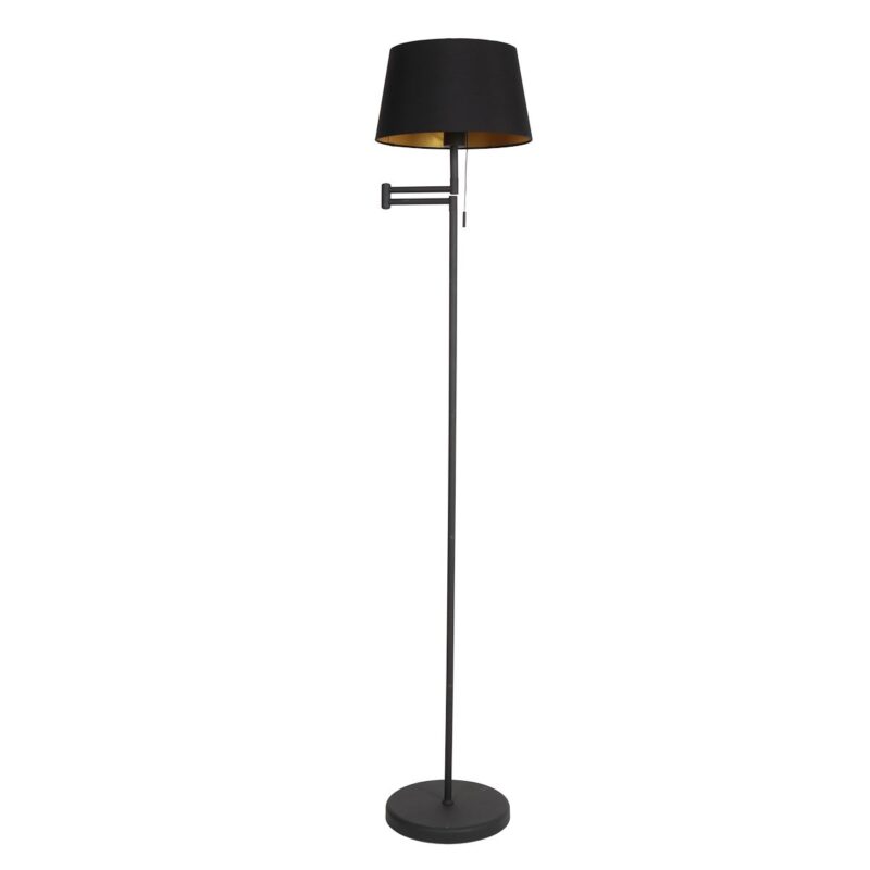 Vloerlamp Bella 5894ZW inclusief zwart linnen kap met gouden binnenkant - Afbeelding 9