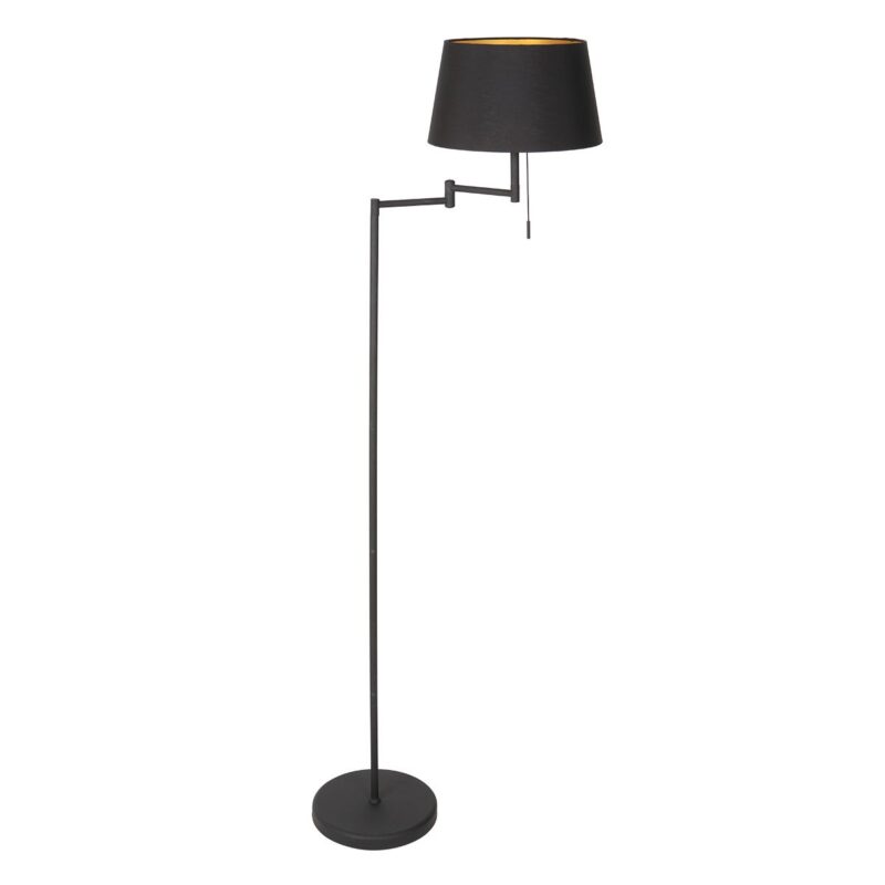 Vloerlamp Bella 5894ZW inclusief zwart linnen kap met gouden binnenkant