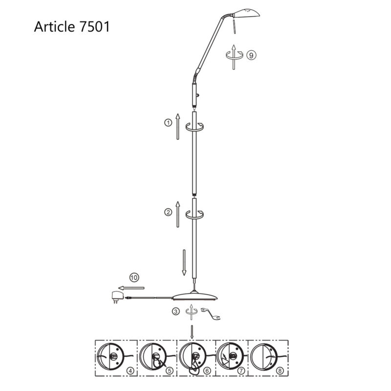 Vloerlamp Biron 1 lichts 7501ST Staal met dimmer 2700 Kelvin - Afbeelding 10
