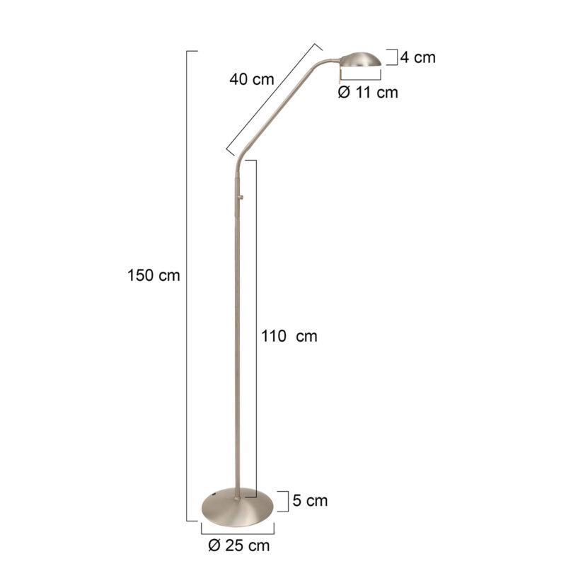 Vloerlamp Biron 1 lichts 7501ST Staal met dimmer 2700 Kelvin - Afbeelding 8