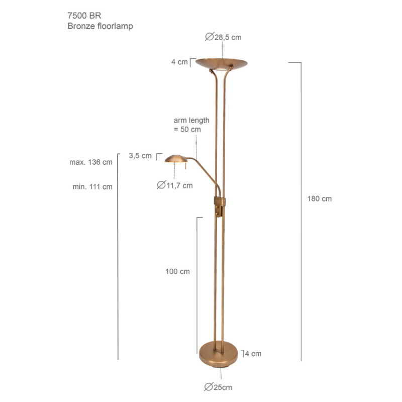 Vloerlamp Biron 7500BR Brons met twee dimmers 2700 Kelvin - Afbeelding 8