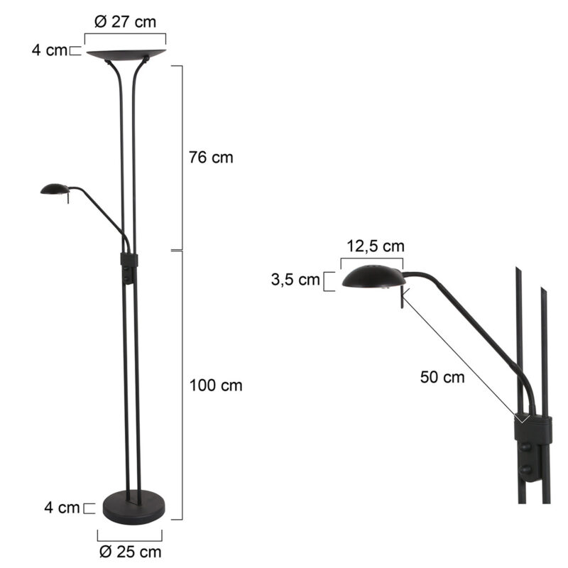 Vloerlamp Biron 7500ZW Zwart met twee dimmers 2700 Kelvin - Afbeelding 7