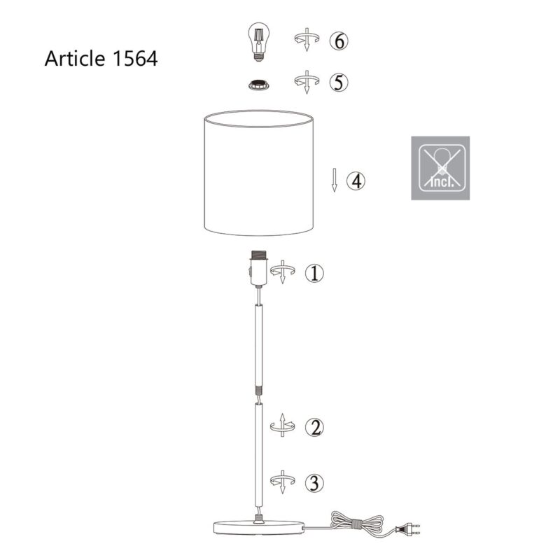 Vloerlamp Noor 1564ST Staal inclusief wit linnen kap - Afbeelding 9