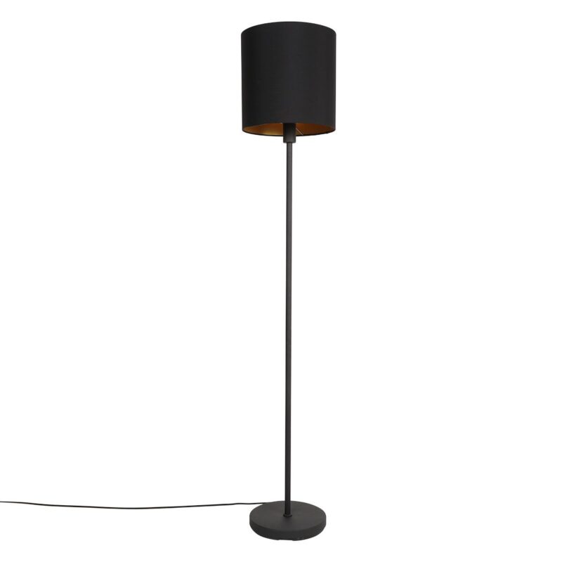 Vloerlamp Noor 1564ZW Zwart inclusief zwart met goud linnen kap - Afbeelding 2