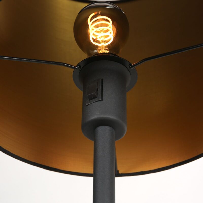 Vloerlamp Noor 1564ZW Zwart inclusief zwart met goud linnen kap - Afbeelding 10
