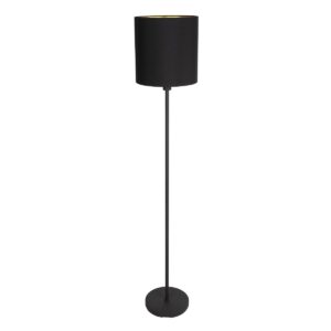 Vloerlamp Noor 1564ZW Zwart inclusief zwart met goud linnen kap