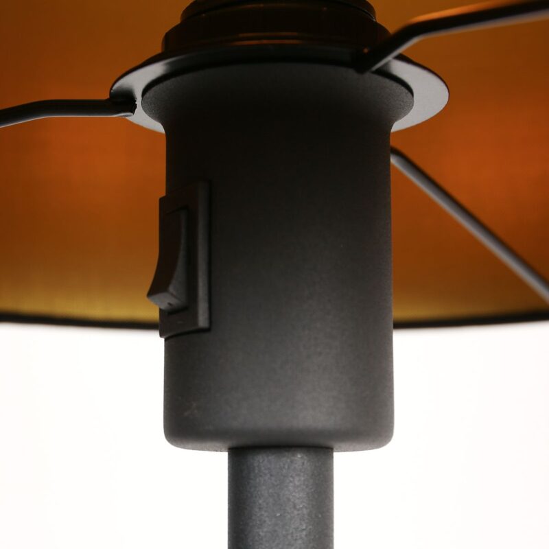 Vloerlamp Noor 1564ZW Zwart inclusief zwart met goud linnen kap - Afbeelding 4