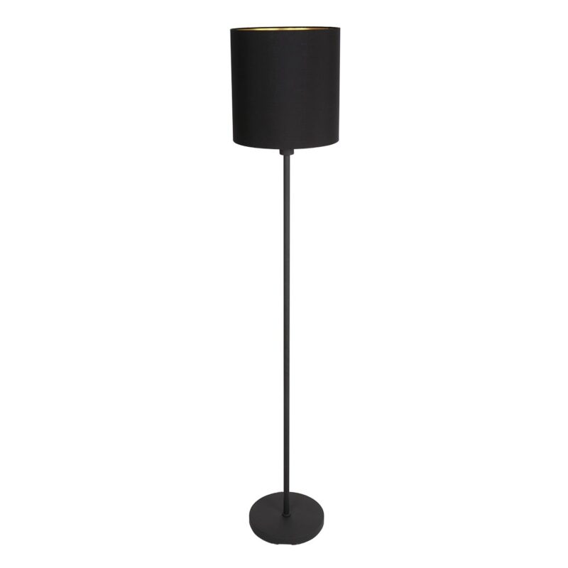 Vloerlamp Noor 1564ZW Zwart inclusief zwart met goud linnen kap