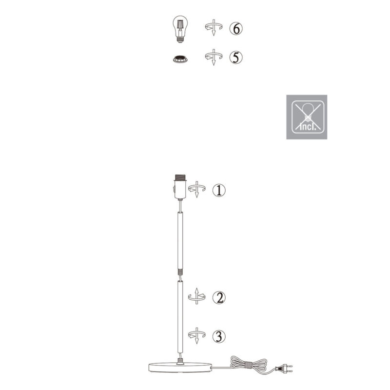 Vloerlamp Noor 3403ST Staal zonder kap met E27 fitting - Afbeelding 8