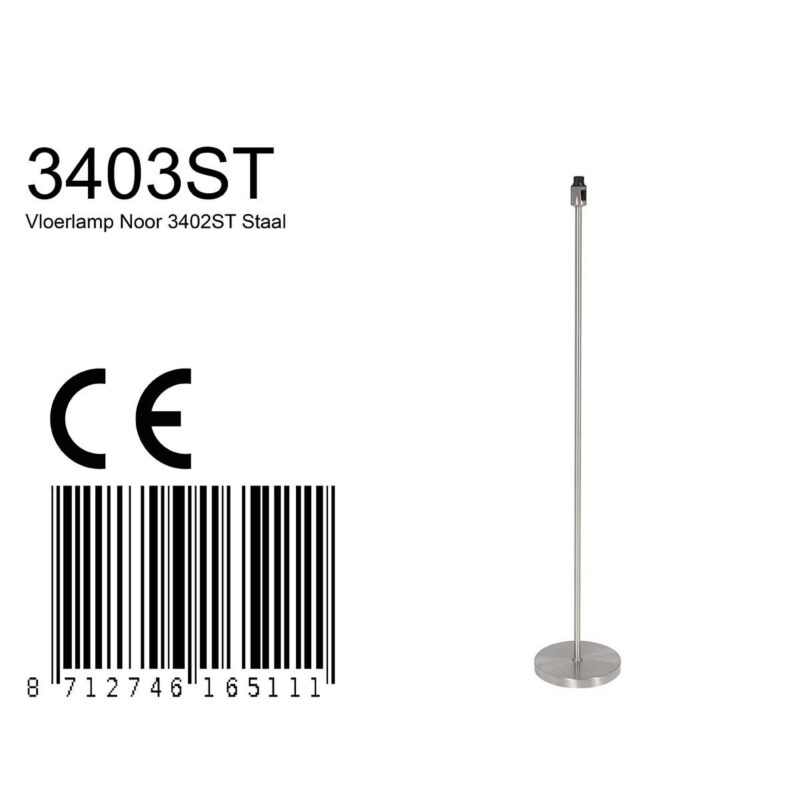 Vloerlamp Noor 3403ST Staal zonder kap met E27 fitting - Afbeelding 7