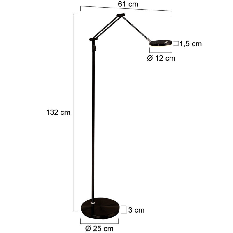 Vloerlamp Soleil 3257ZW zwart met verstelbare arm - Afbeelding 8