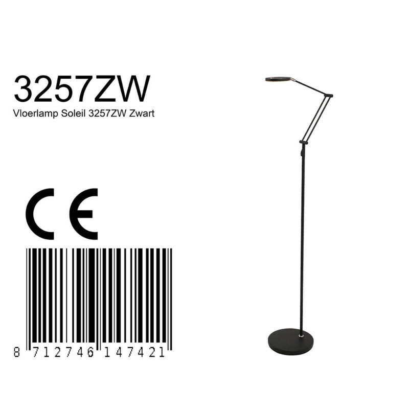 Vloerlamp Soleil 3257ZW zwart met verstelbare arm - Afbeelding 9