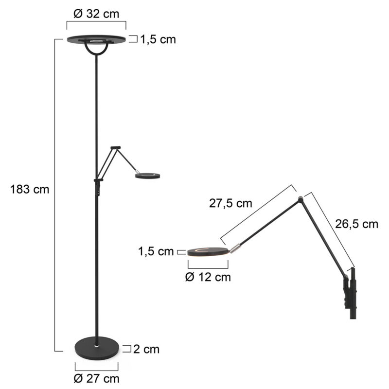 Vloerlamp Soleil 3258ZW Zwart met verstelbare leesarm - Afbeelding 7