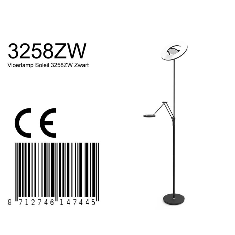 Vloerlamp Soleil 3258ZW Zwart met verstelbare leesarm - Afbeelding 8