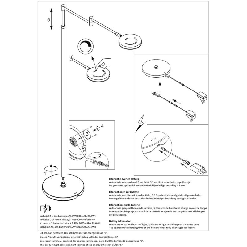 Vloerlamp Soleil accu 3515ST staal met zwenkarm - Afbeelding 10