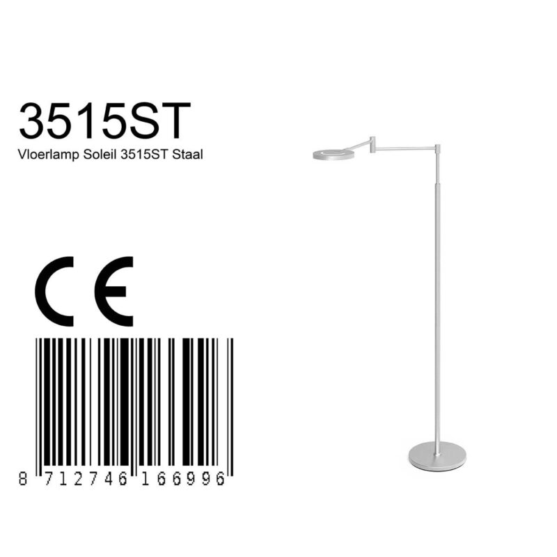 Vloerlamp Soleil accu 3515ST staal met zwenkarm - Afbeelding 9