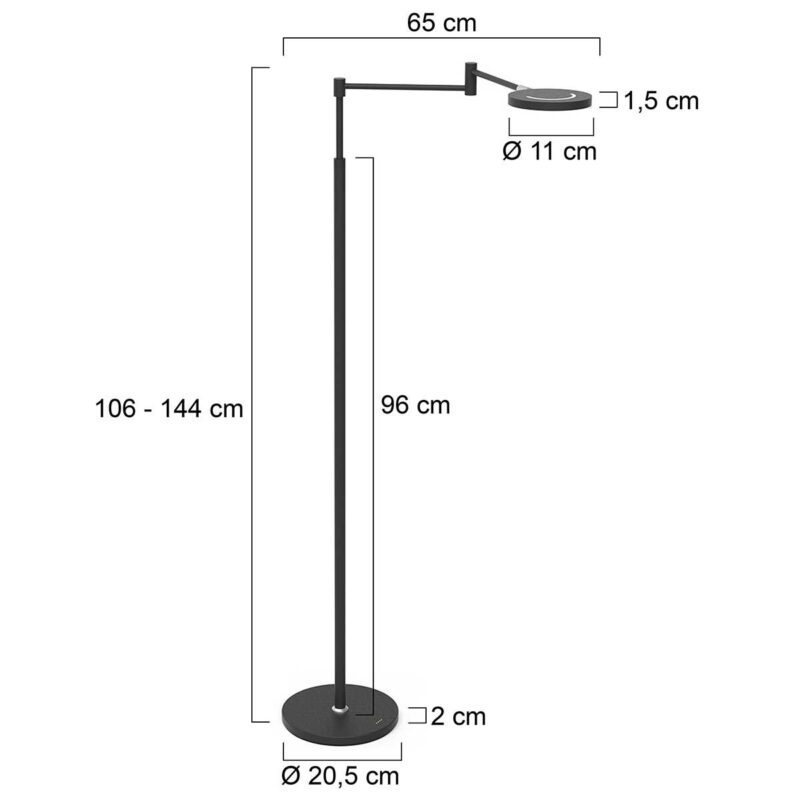 Vloerlamp Soleil accu 3515ZW zwart met zwenkarm - Afbeelding 8