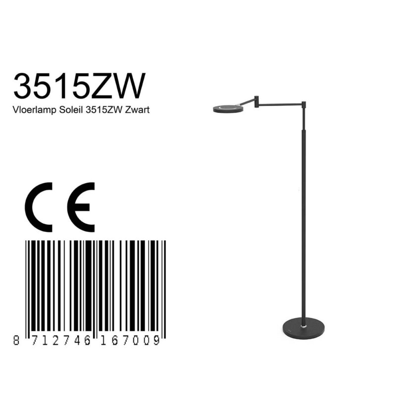 Vloerlamp Soleil accu 3515ZW zwart met zwenkarm - Afbeelding 9