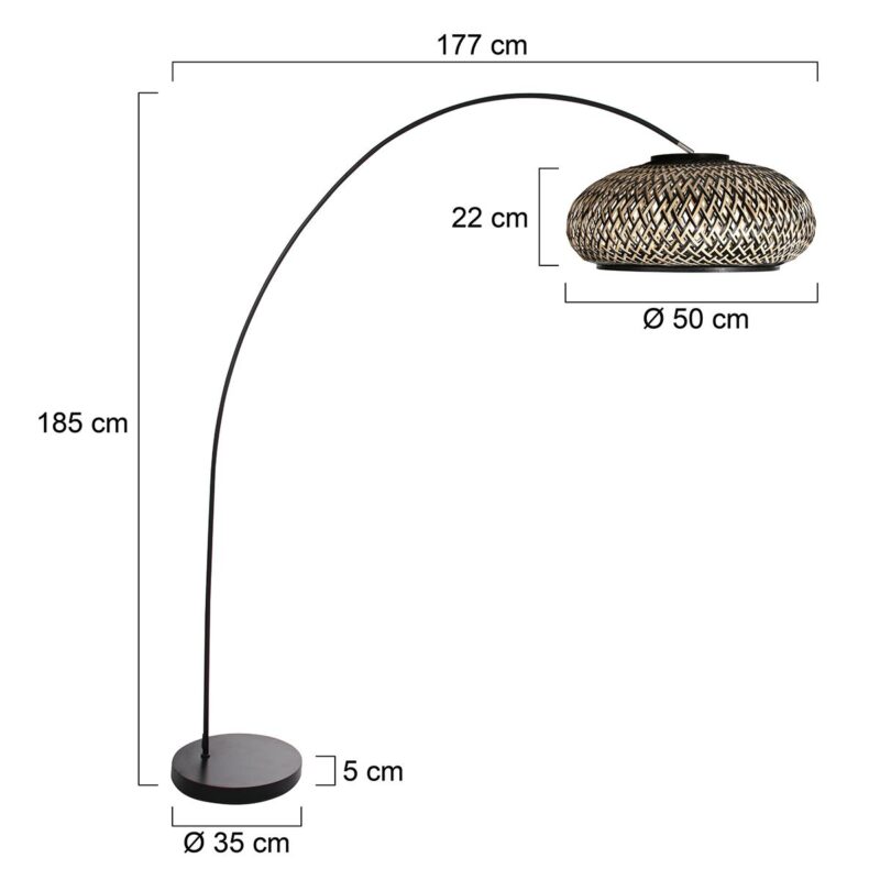 Vloerlamp Solva Bamboo 4232ZW met gevlochten bamboe kap Ø50 cm - Afbeelding 6
