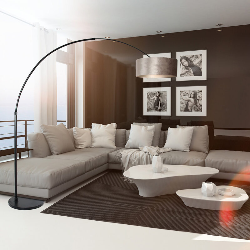 Vloerlamp Sparkled Light 8128ZW Zwart. Met fluweel zilver velours kap - Afbeelding 3