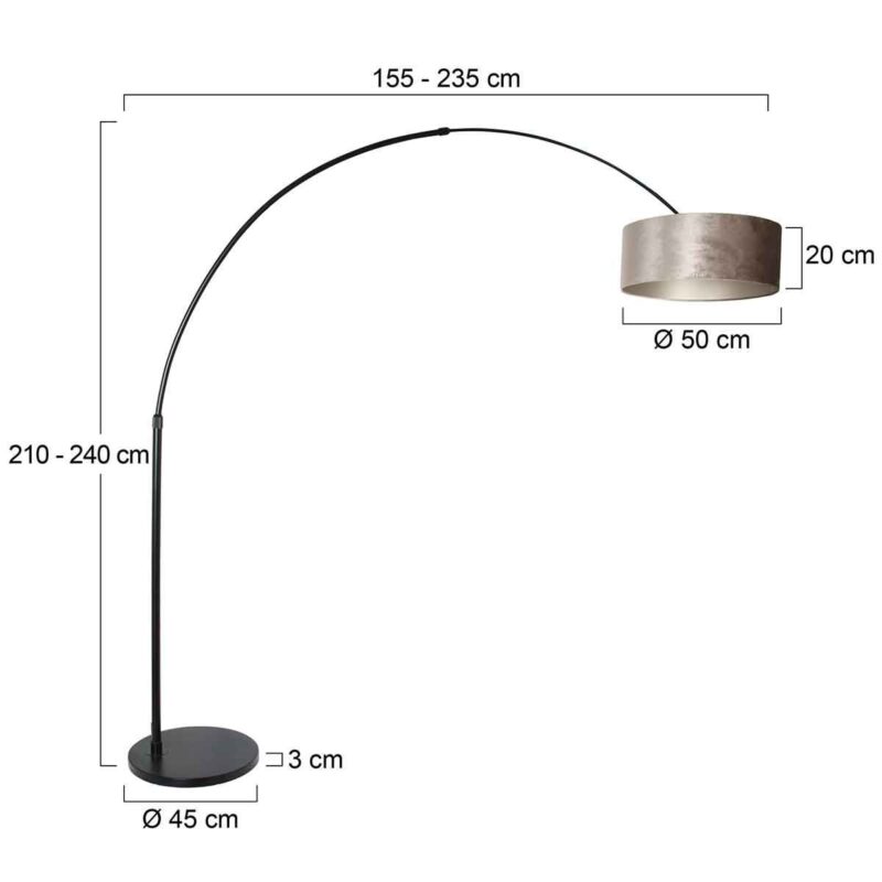 Vloerlamp Sparkled Light 8128ZW Zwart. Met fluweel zilver velours kap - Afbeelding 7