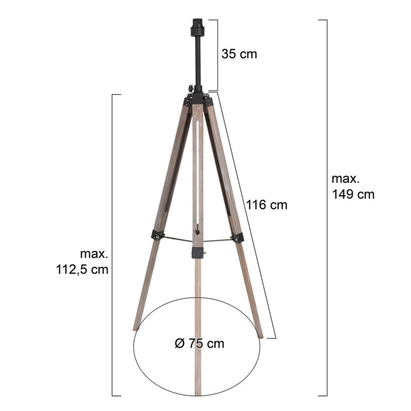 Vloerlamp Triek 3348ZW driepoot met E27 fitting zonder kap - Afbeelding 6