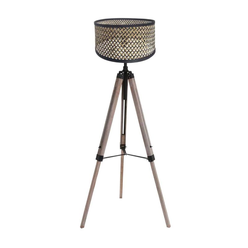Vloerlamp Triek 4098ZW driepoot met een gevlochten bamboe kap - Afbeelding 2