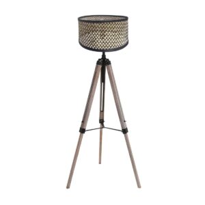 Vloerlamp Triek 4098ZW driepoot met een gevlochten bamboe kap