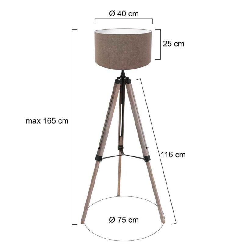 Vloerlamp Triek 4099ZW driepoot met een grijs linnen kap - Afbeelding 6