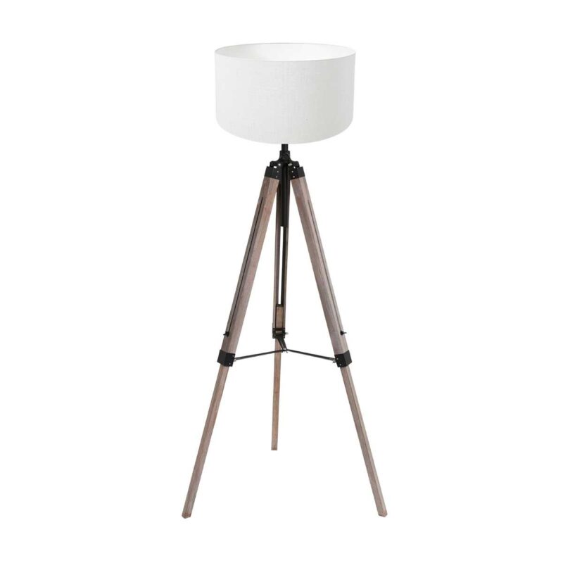 Vloerlamp Triek 4100ZW driepoot met grof linnen witte lampenkap - Afbeelding 2