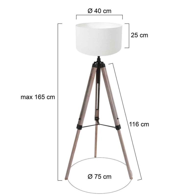 Vloerlamp Triek 4100ZW driepoot met grof linnen witte lampenkap - Afbeelding 6