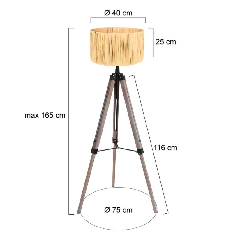 Vloerlamp Triek 4101ZW driepoot met een grass kap - Afbeelding 6