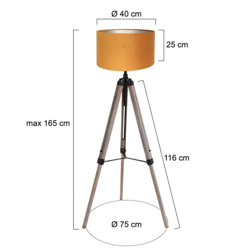 Vloerlamp Triek 4103ZW driepoot met een gouden velours kap - Afbeelding 6