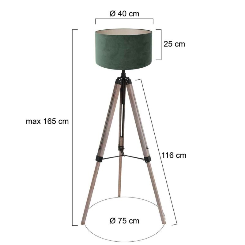 Vloerlamp Triek 4104ZW driepoot met een groene velours kap Greenwave - Afbeelding 6