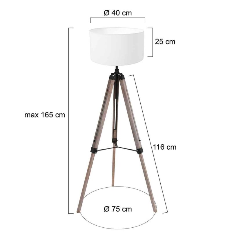 Vloerlamp Triek 4105ZW driepoot met een linnen witte kap - Afbeelding 6