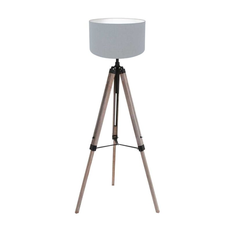 Vloerlamp Triek 4108ZW driepoot met een grof linnen blauwe kap - Afbeelding 2