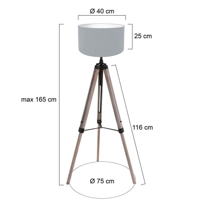 Vloerlamp Triek 4108ZW driepoot met een grof linnen blauwe kap - Afbeelding 6