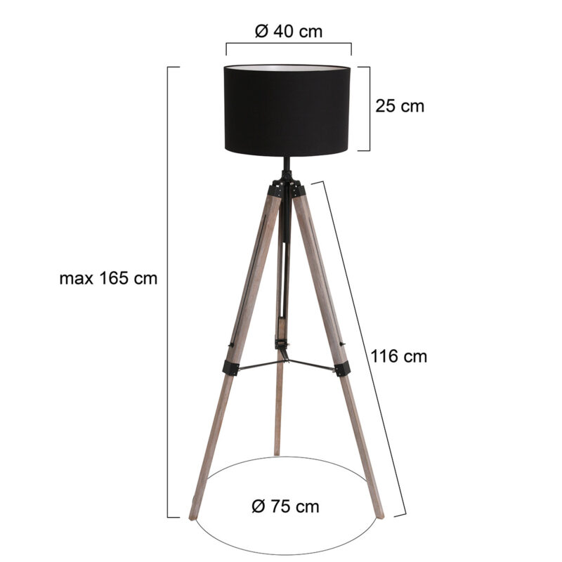 Vloerlamp Triek 7175ZW driepoot met zwart gouden lampenkap - Afbeelding 7