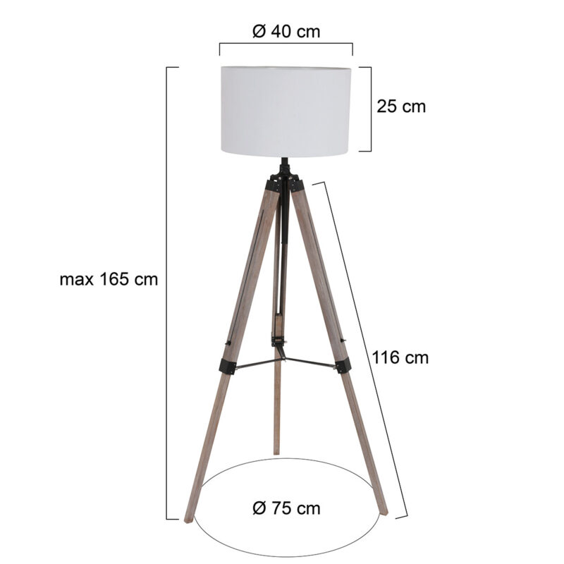 Vloerlamp Triek 7176ZW driepoot met grof linnen witte lampenkap - Afbeelding 6