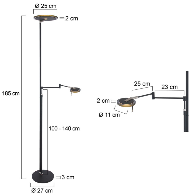 Vloerlamp Turound 2663ZW Zwart lees arm - Afbeelding 8