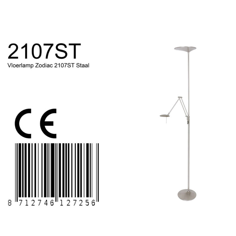 Vloerlamp Zodiac 2107ST Staal Knikarm Dimbaar - Afbeelding 9