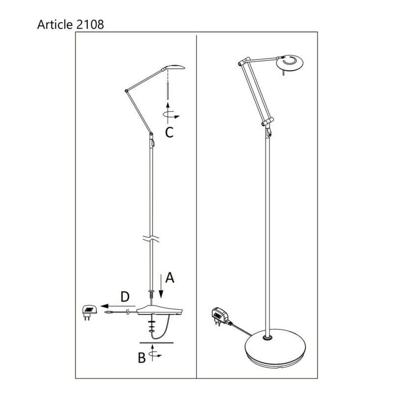 Vloerlamp Zodiac 2108BR Brons, met draaibare en knikbare arm - Afbeelding 10