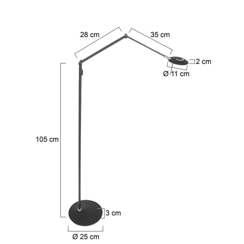 Vloerlamp Zodiac 2108ZW Zwart, met draaibare en knikbare arm - Afbeelding 8