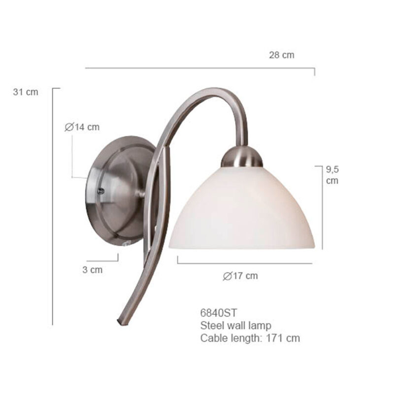 Wandlamp Capri 6840ST Staal met aan/uit schakelaar - Afbeelding 5