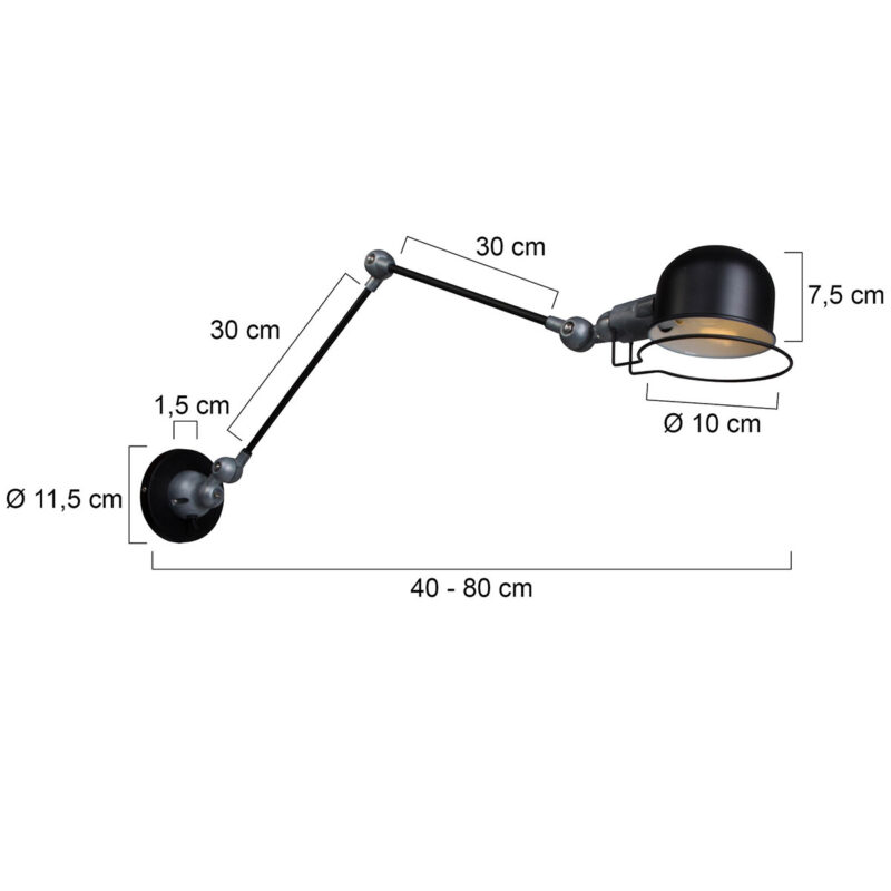 Wandlamp Davin 7656ZW Zwart met kleine fitting E14 - Afbeelding 8