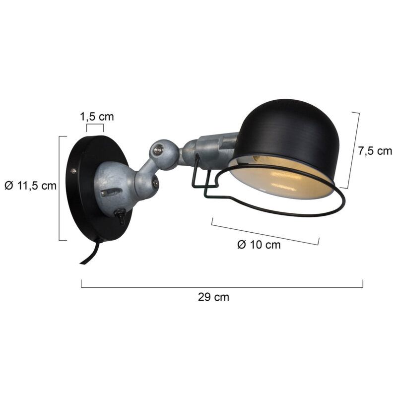 Wandlamp Davin 7657ZW Zwart met kleine fitting E14 - Afbeelding 7