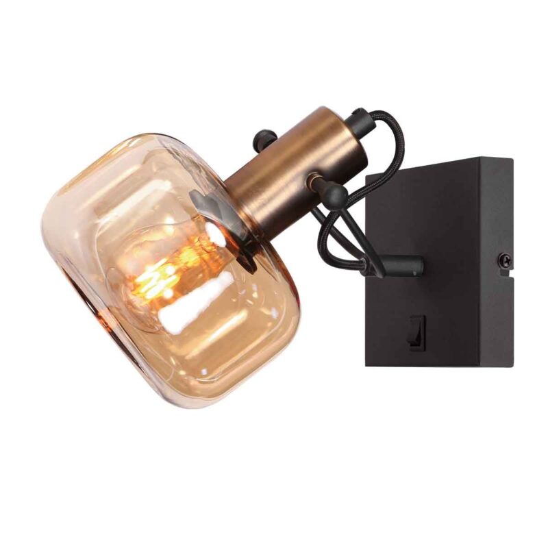Wandlamp Glaslic 3864BR Brons met amber glas - Afbeelding 2