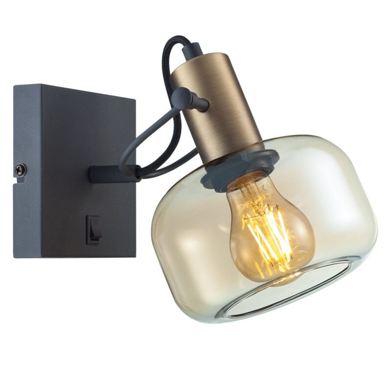 Wandlamp Glaslic 3864BR Brons met amber glas - Afbeelding 3