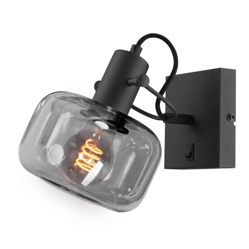 Wandlamp Glaslic 3864ZW Zwart met smoke glas - Afbeelding 2
